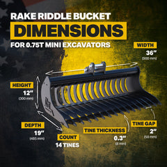 Kubota K008-3 Rake Riddle Bucket 36" / 900mm
