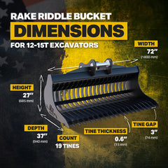 JCB JS160 Excavator Rake Riddle Bucket - 72"