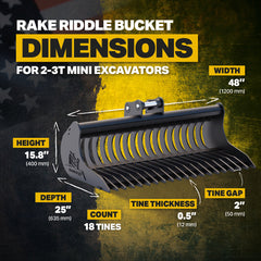 Kubota KX027 Rake Riddle Bucket 48" / 1200mm