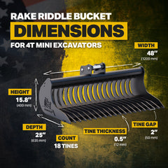 CAT 302.2 Rake Riddle Bucket 48" / 1200mm
