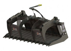 Paladin / FFC Brush Grapples for Skid Steer | A set of black FFC brush grapples for skid steer loaders, featuring multiple grapple pins and cylinders.