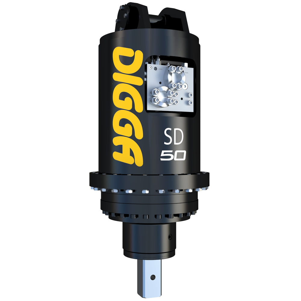 Digga SD 45 2-Speed Large Anchor Drive, black with yellow and gray accents, designed for screw piling and ground anchor installation.