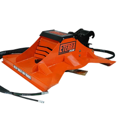 Eterra Cyclone Rotary Brush Cutter for Excavator | Orange agricultural tool with 'E-Terra' branding on a white background