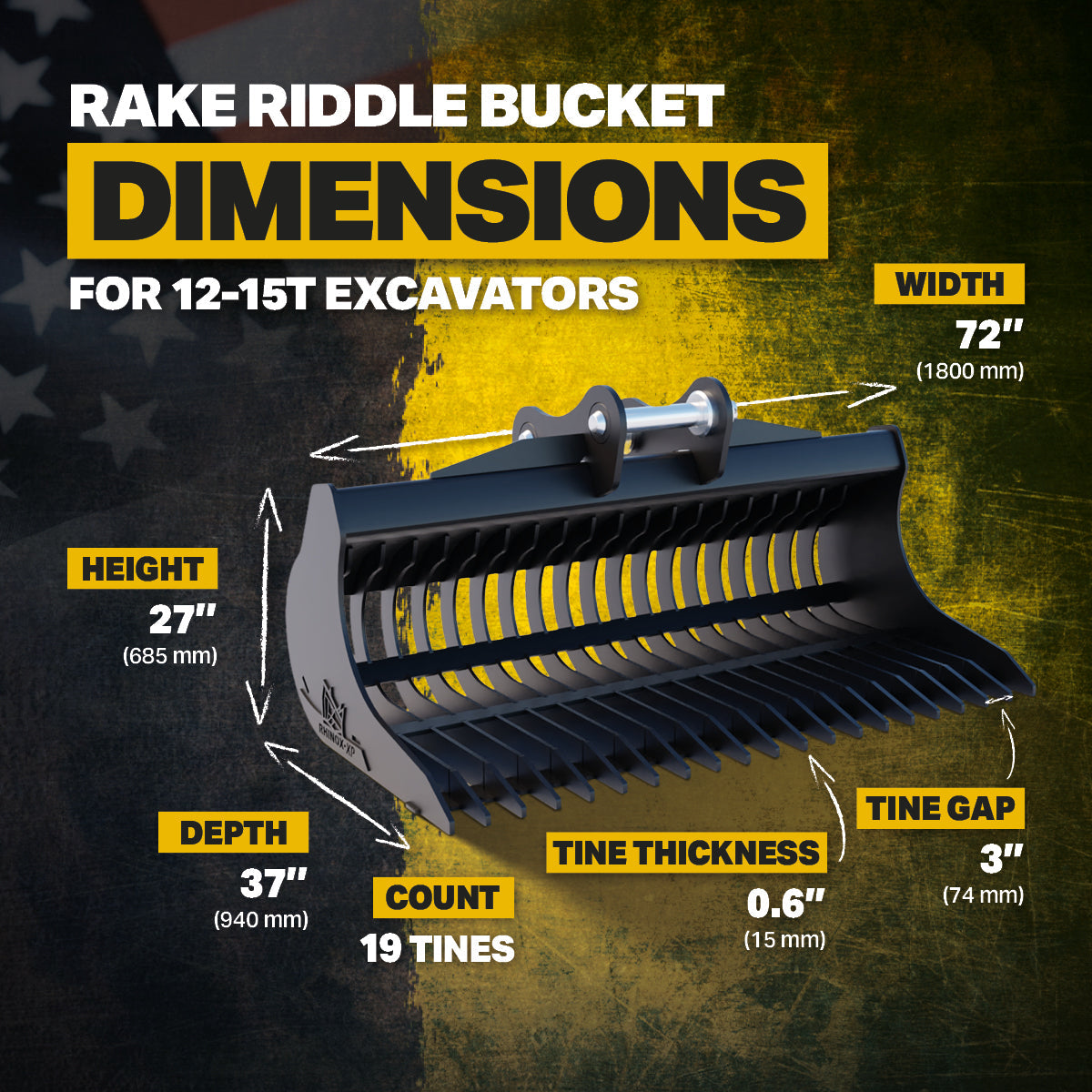 JCB JS160  Excavator Rake Riddle Bucket - 72"