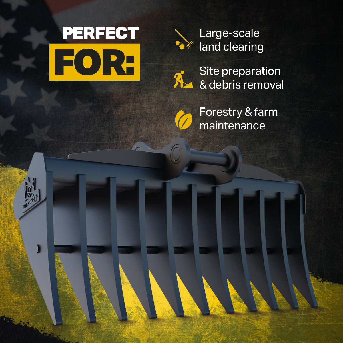 Komatsu PC210LC-11 WH Excavator Land Clearance Rake - 84" Heavy Duty