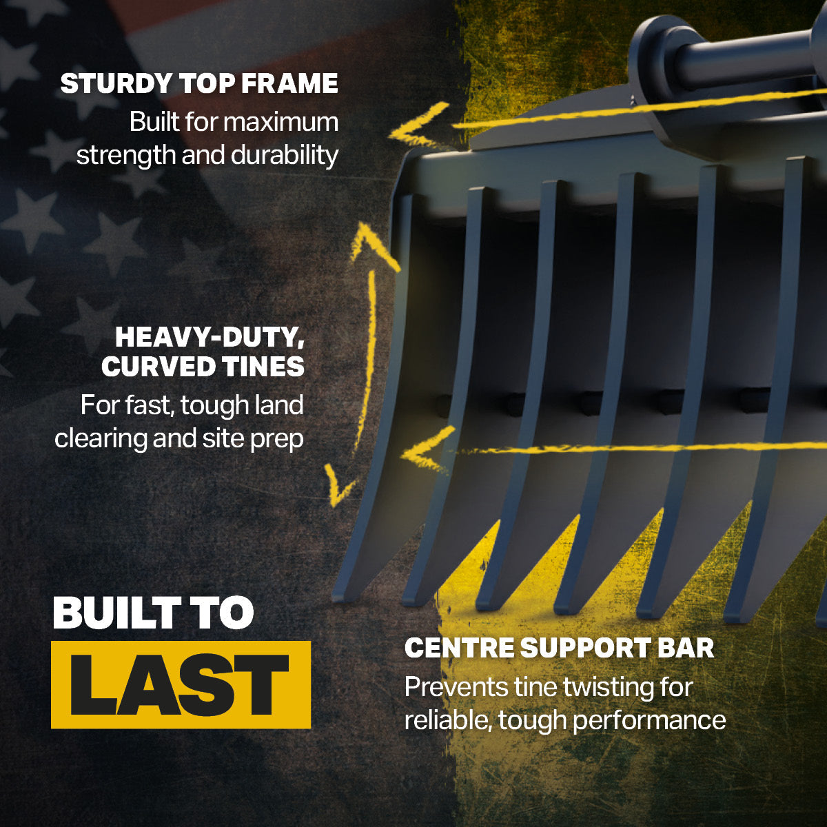 Volvo EC200E Excavator Land Clearance Rake - 84" Heavy Duty
