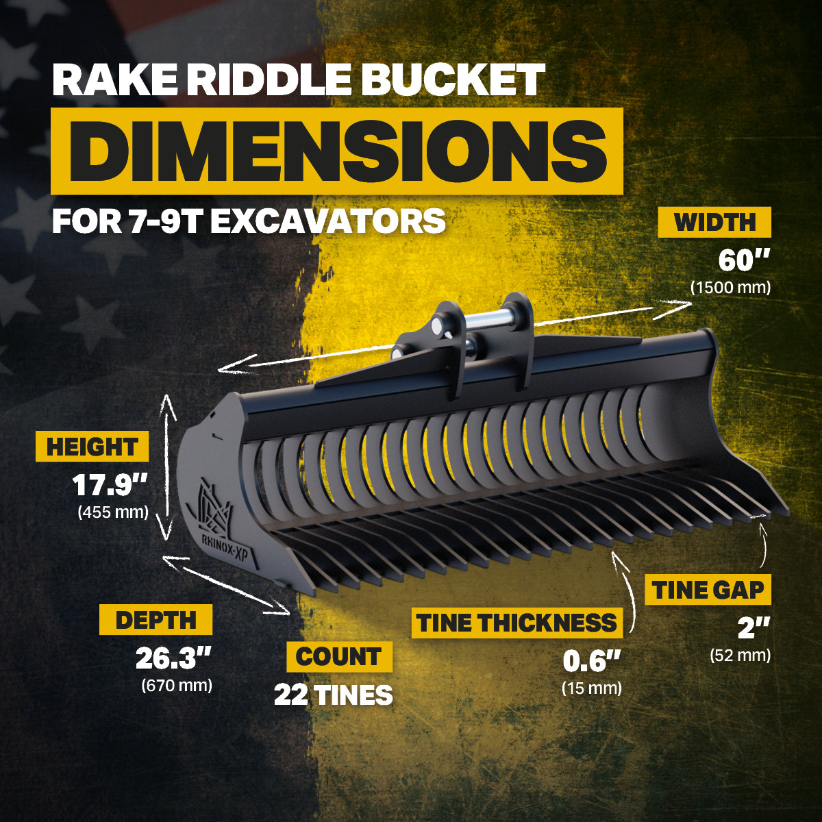 Komatsu PC88 Rake Riddle Bucket 60" / 1500mm