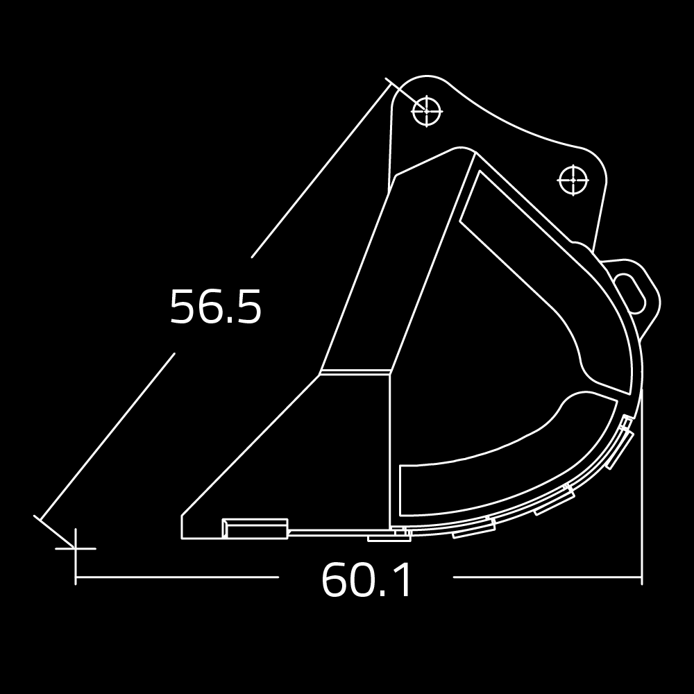 WAIN ROY Severe-Duty Rock Bucket for excavators 30000 to 41000 lbs designed for shot rock and abrasive material handling Schema