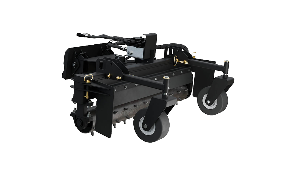 CID Multi-Purpose Power Rake for Mini Skid Steers | Black agricultural tiller on a white background